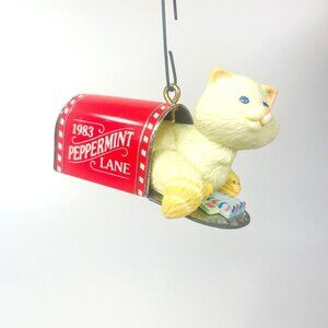 Hallmark Peppermint Lane Mailbox Cat Kitten Ornament 1983